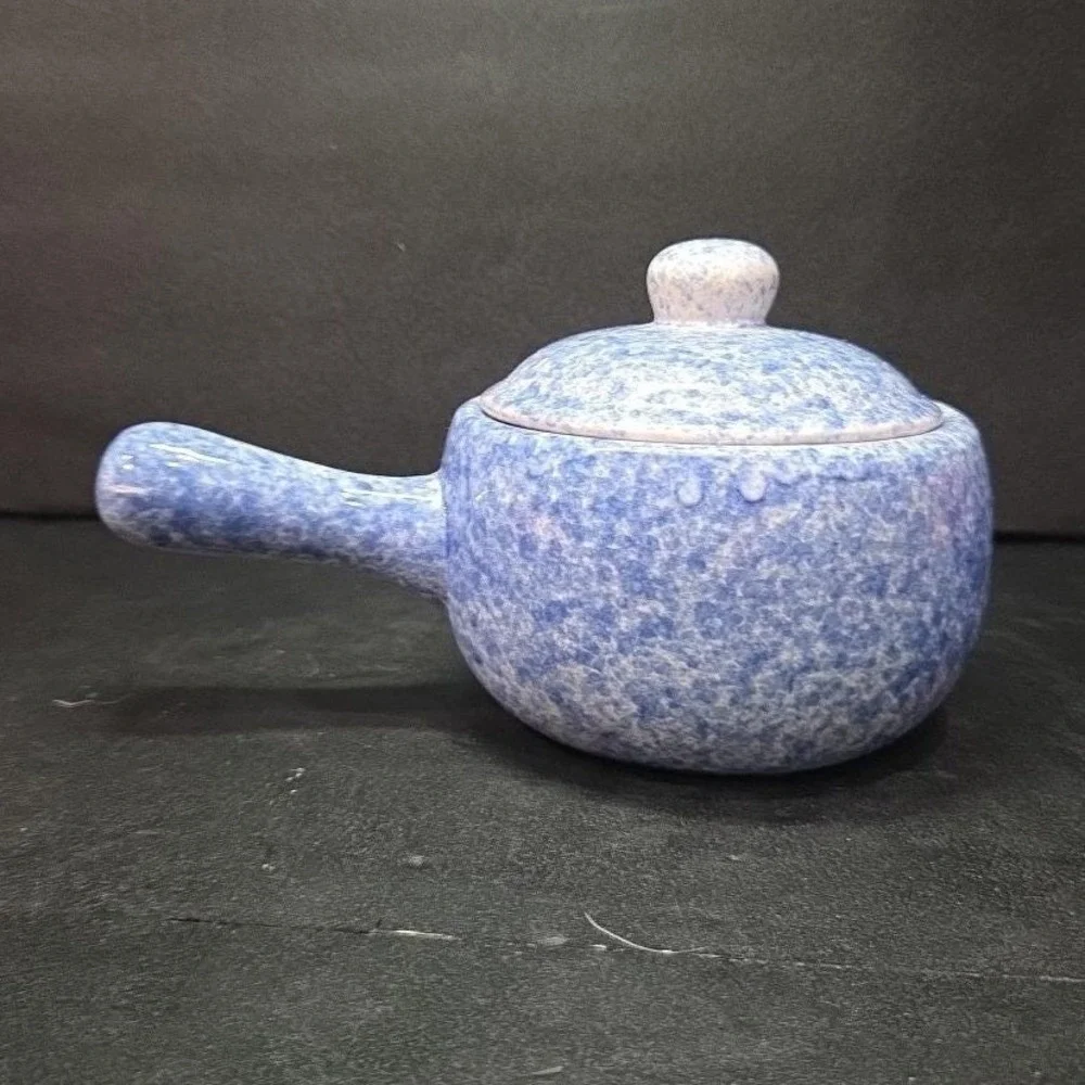 Stoneware Individual‎ Serving Soup Tureen, Blue Speckled Spongeware Crock Pot